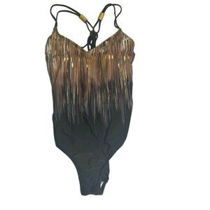 Simon Chang Stripe Strappy Spider Metal Ring Padded Slim Swimsuit Colorblock 10